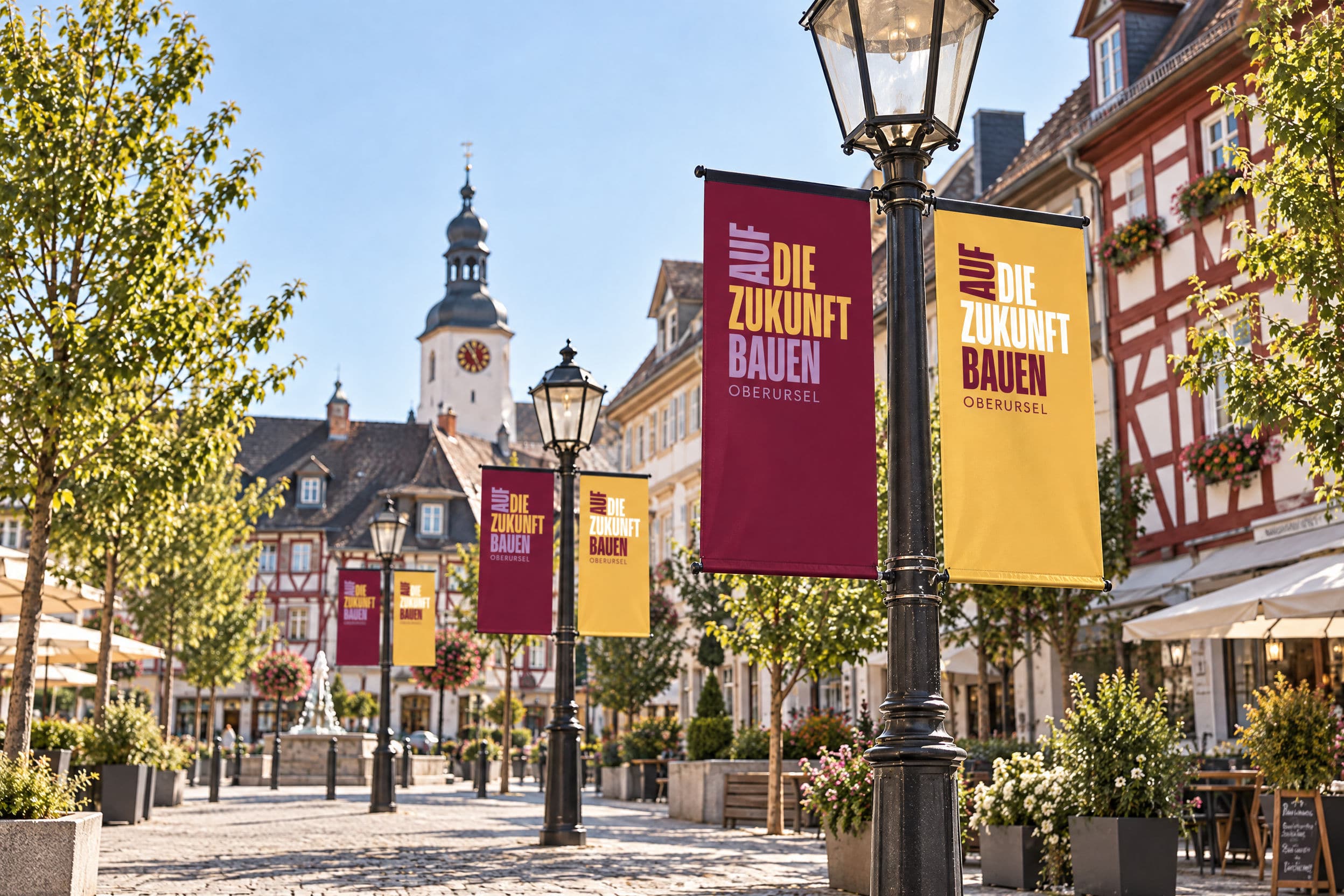 Zukunft Bauen 9 ADZB Mockup 03 Laternen Banner Marktplatz